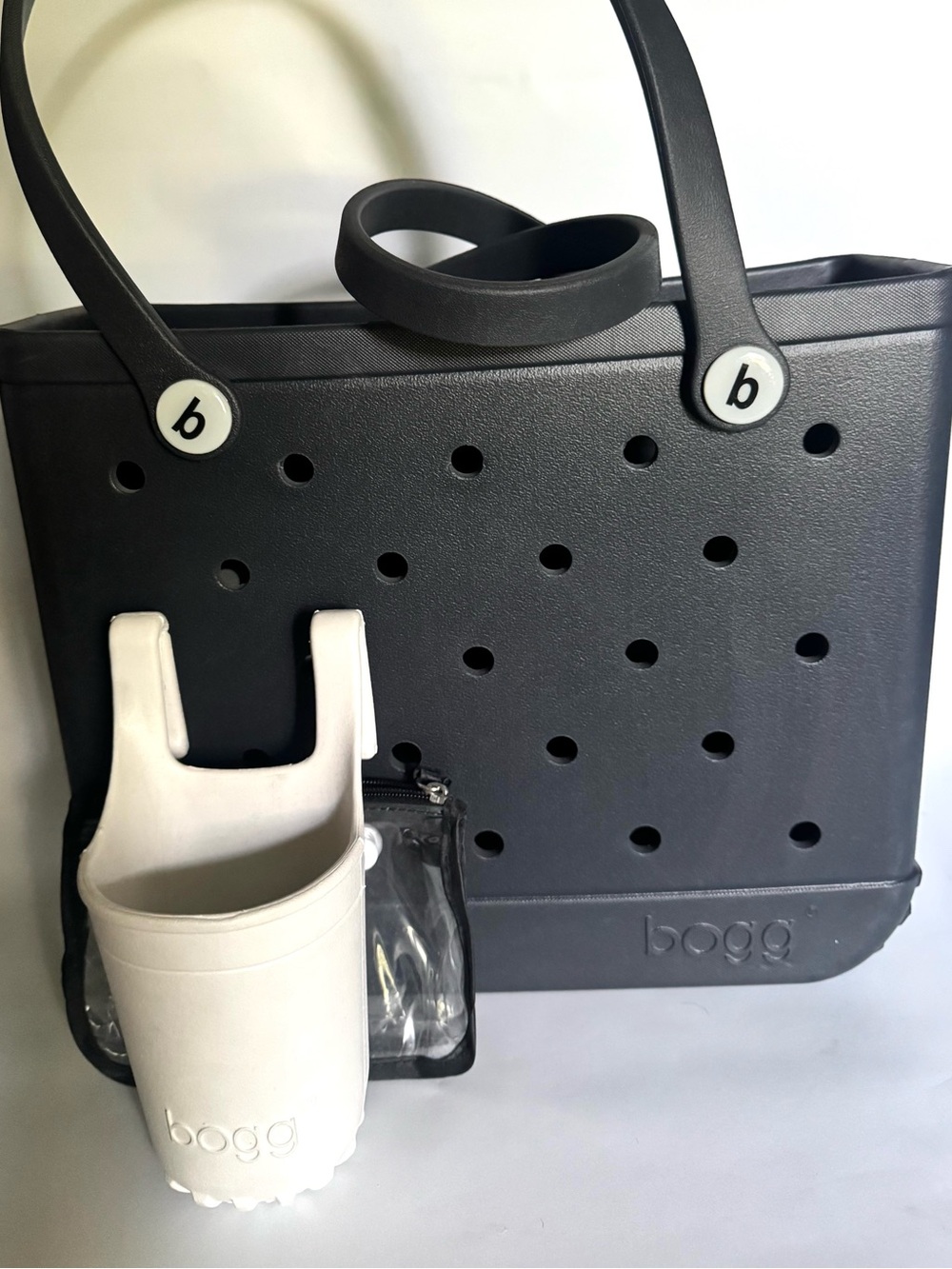 BOGG BAG Black Silicone Tote with White Cup Holder